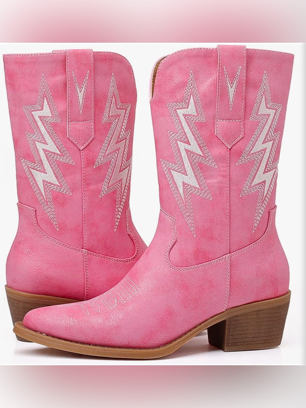 Pink Women's Western Cowboy Boots - Stylish Mid Heel